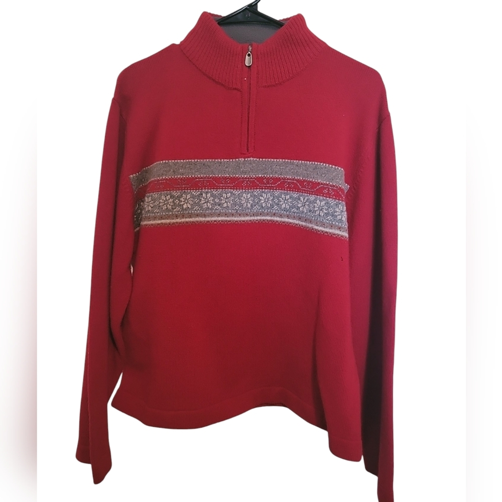 Vtg Woolrich Sweater Womens Med Red Fair Isle 1/4 Zip Mock Neck Wool Size L